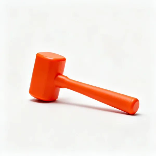 A bright orange dead blow hammer with a moulded one piece body