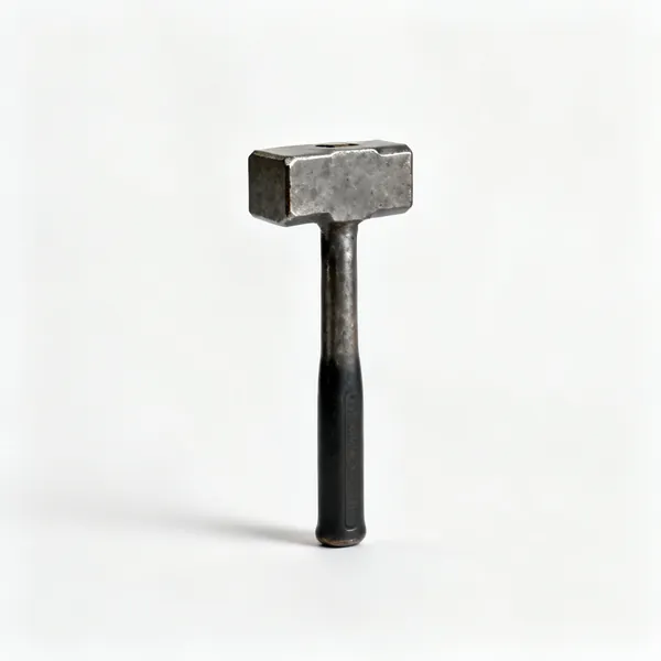 A heavy engineer's hammer with a short handle and a square hardened head