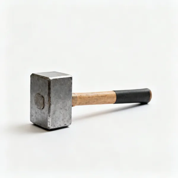 A short handled lump hammer with a heavy square steel head