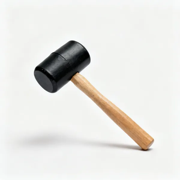 A black rubber mallet with a wooden handle