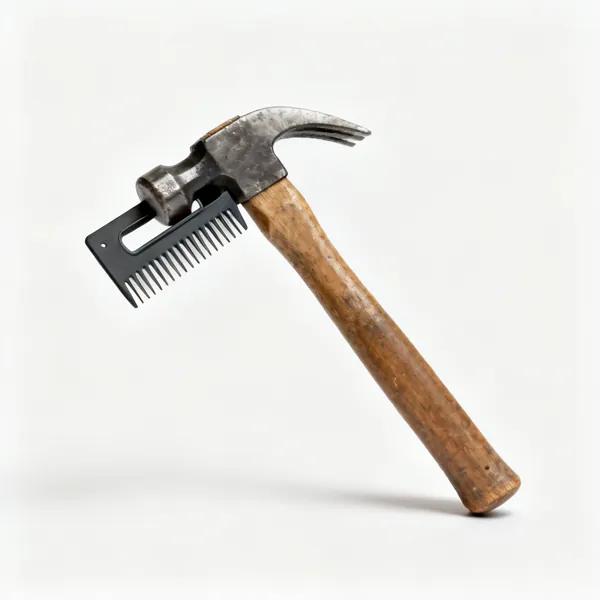 A scutch hammer with a slot holding a toothed comb insert