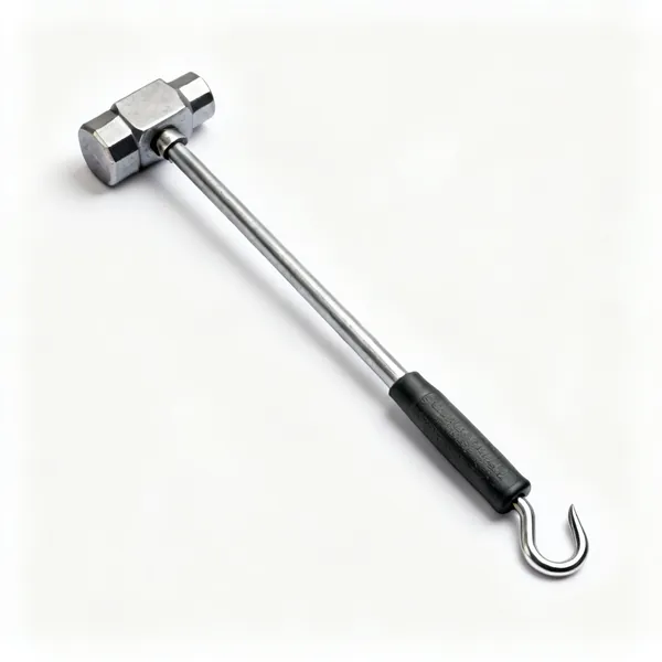 A steel slide hammer puller with a sliding weight on a shaft and a hook end