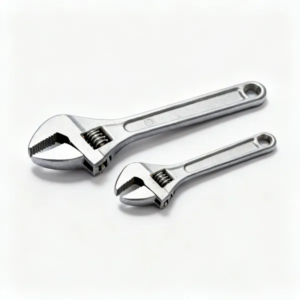 Two adjustable spanners of different sizes with knurled adjusting screws
