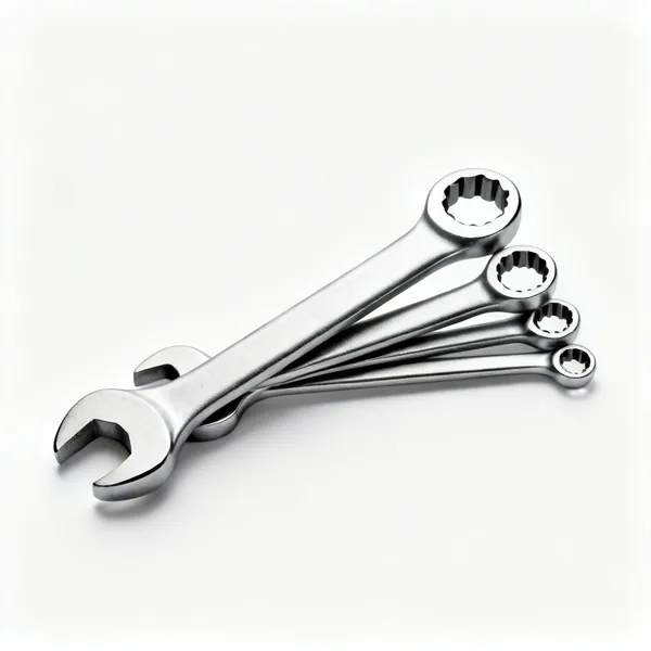 Flare nut spanners: A set of flare nut crowfoot spanners with slotted ring ends of different sizes