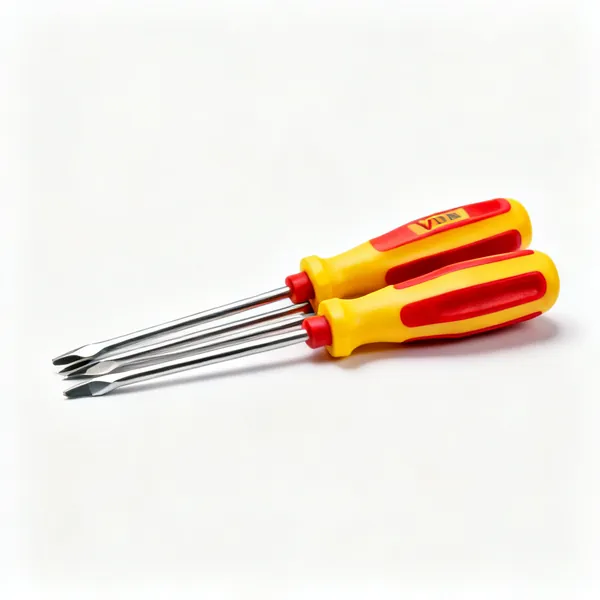 A set of VDE insulated screwdrivers with yellow and red two tone handles
