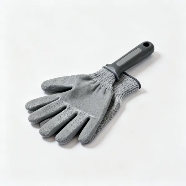 Cut resistant gloves: A pair of grey cut resistant work gloves with coated palms