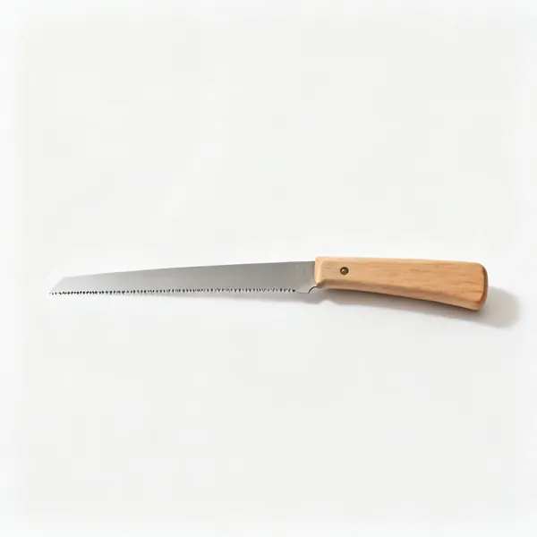 Small pull saw: A small japanese pull saw with a straight wooden handle and a thin fine toothed blade