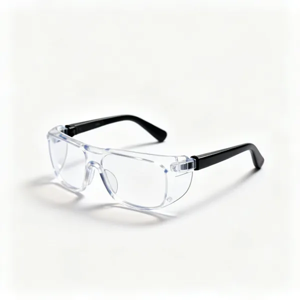 Child safety glasses: A pair of small clear lens safety glasses sized for a child with side shields