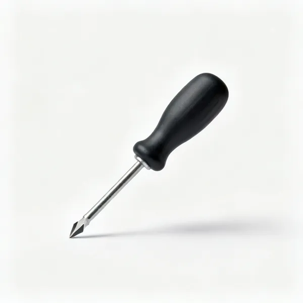 Short screwdriver: A short stubby screwdriver with a wide fat moulded handle and a cross head tip