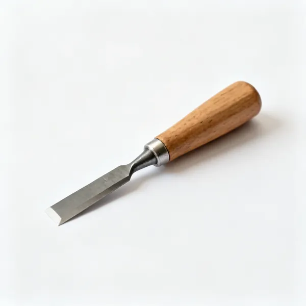 Small bevel edge chisel: A small bevel edge wood chisel with a short flat blade and a wooden handle