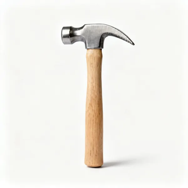 8oz claw hammer: A small lightweight claw hammer with a compact steel head and a short wooden handle