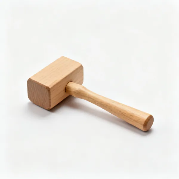 A small wooden mallet with a rectangular beech head and a tapered handle
