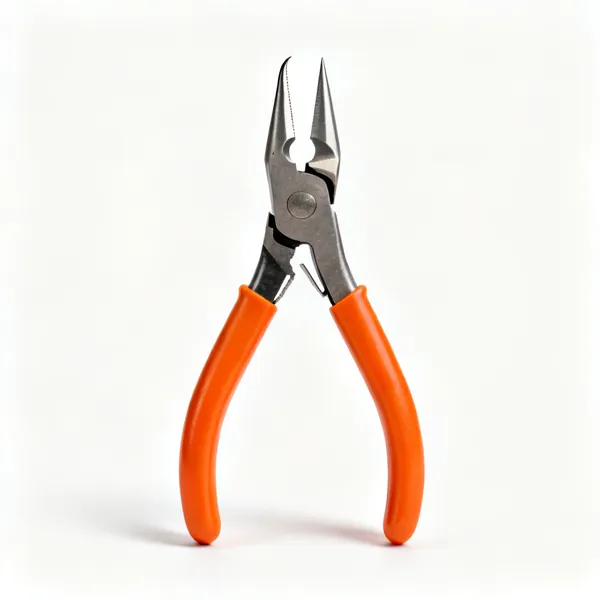 A pair of circlip pliers with fine bent pointed tips and orange handles