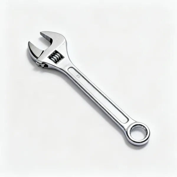 A set of chrome combination spanners with an open jaw at one end and a ring at the other