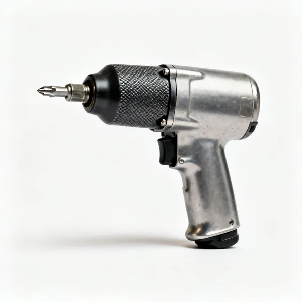 A hand impact driver with a heavy knurled steel body, struck cap and screwdriver bit fitted
