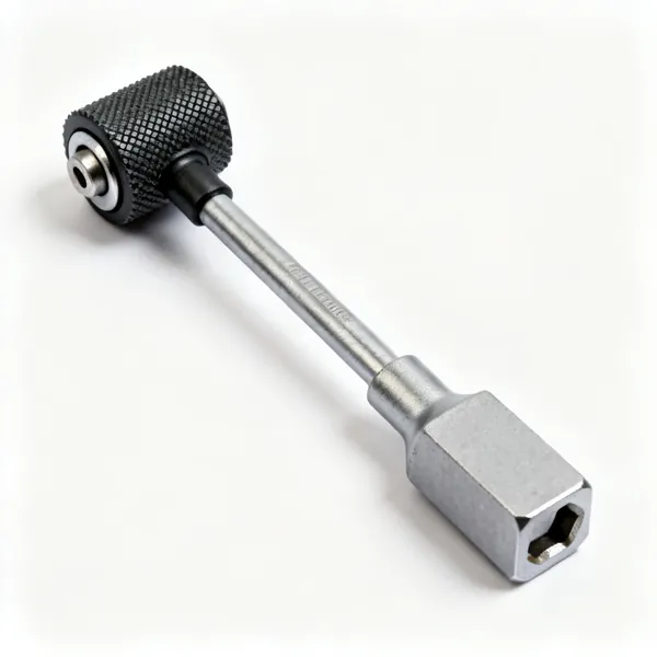 A stud remover tool with an eccentric knurled roller cam and square drive socket body