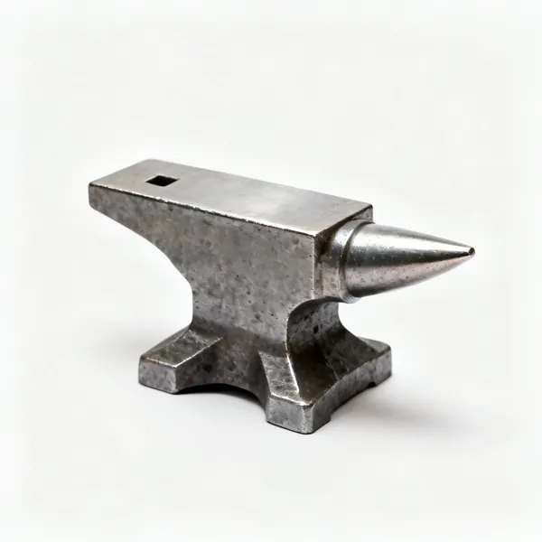 A small steel bench anvil block with a flat polished top face and a tapered horn