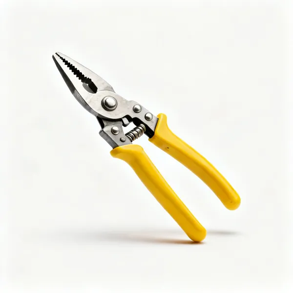Aviation snips: A pair of aviation tin snips with compound lever handles, short serrated jaws and yellow grips