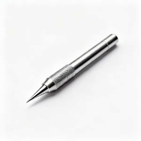 A steel dot punch with a slim knurled body and a fine sharp conical point