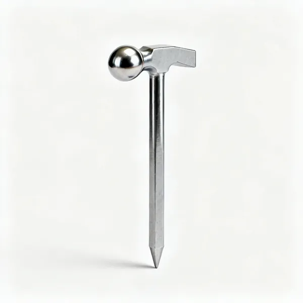 A steel sheet metal forming stake with a curved polished domed head and a square shank