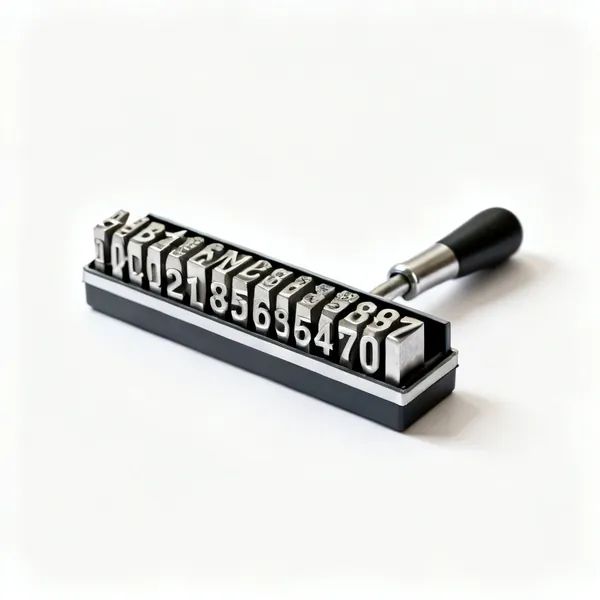 Letter and number punches: A set of steel letter and number stamping punches arranged in a row in a case