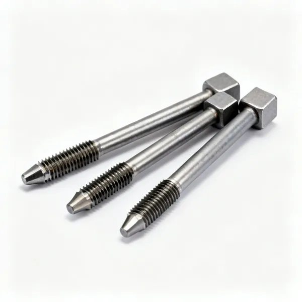 A set of three hand taps, taper second and plug, with fluted cutting bodies and square drive ends
