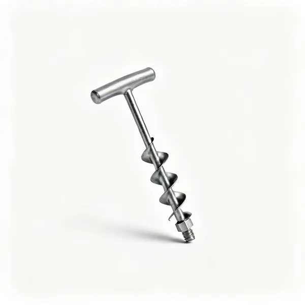 Bulb auger: A small steel bulb planting auger drill bit with a helical spiral flight and hex shank