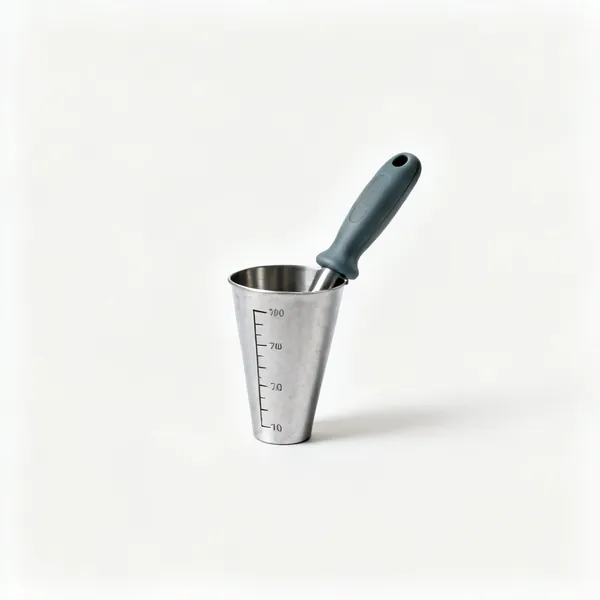 A hand bulb planter, a short tapered steel cylinder with depth markings and a moulded handle
