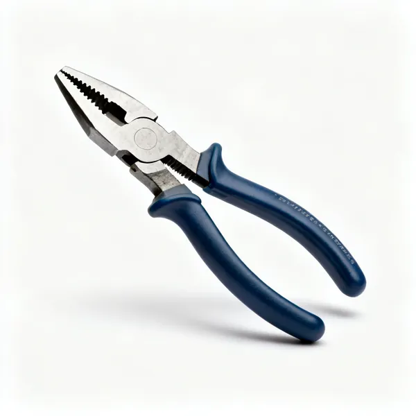 A pair of combination pliers with serrated jaws, a curved grip section and insulated handles
