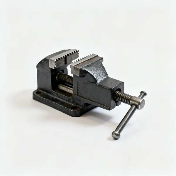 Engineer's vice: A heavy cast iron engineers bench vice with serrated hardened steel jaws and a long screw handle