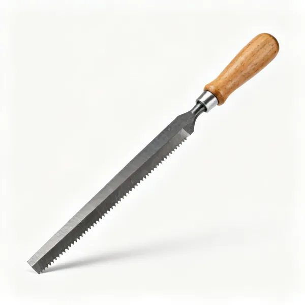 Flat file: A flat engineers file with parallel toothed faces and a wooden handle