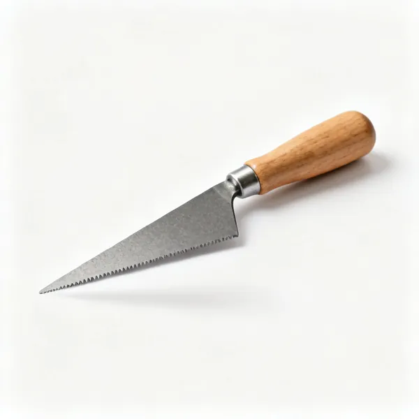 Saw file: A small triangular saw sharpening file with a wooden handle