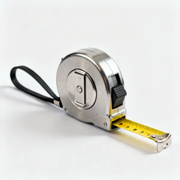 A retractable steel tape measure with a yellow blade, belt clip and locking button