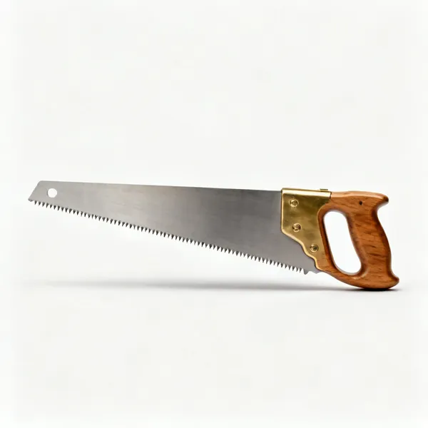 A tenon saw with a brass reinforced back, wooden handle and fine teeth