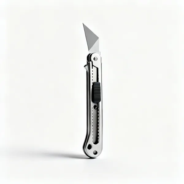 A metal bodied utility knife with a retractable trapezoid blade