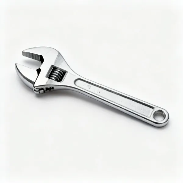 A chrome adjustable spanner with a worm screw and a moveable jaw