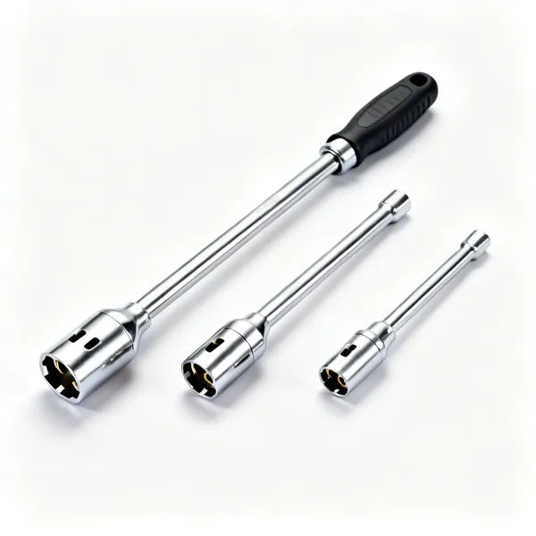 Three chrome socket extension bars of different lengths