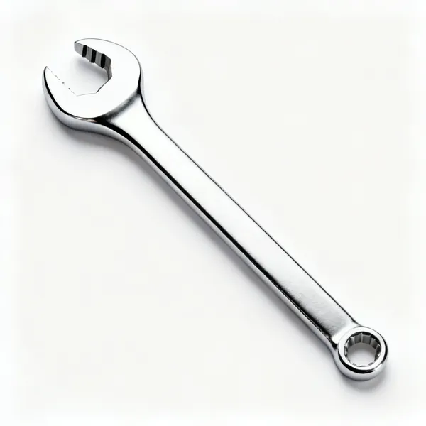 A chrome flare nut spanner with a slotted ring head