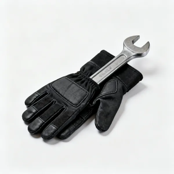 A pair of black mechanic's gloves with reinforced palms