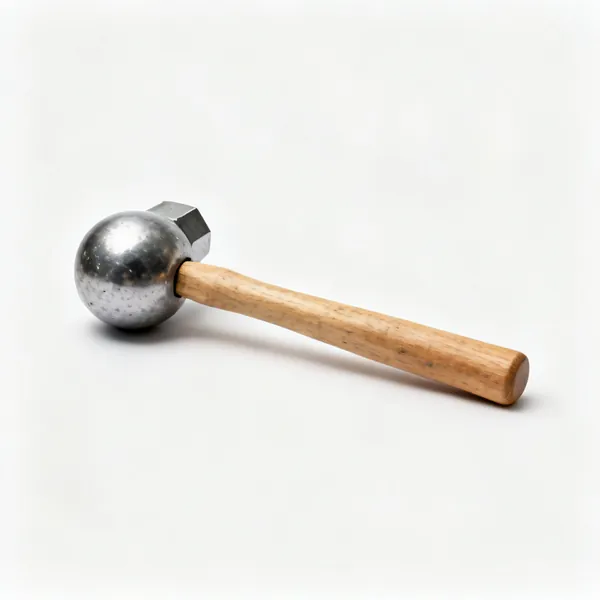 A steel ball pein hammer with a wooden handle
