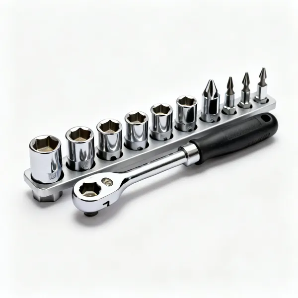Hex and Torx sockets: A set of chrome hex and Torx bit sockets on a rail