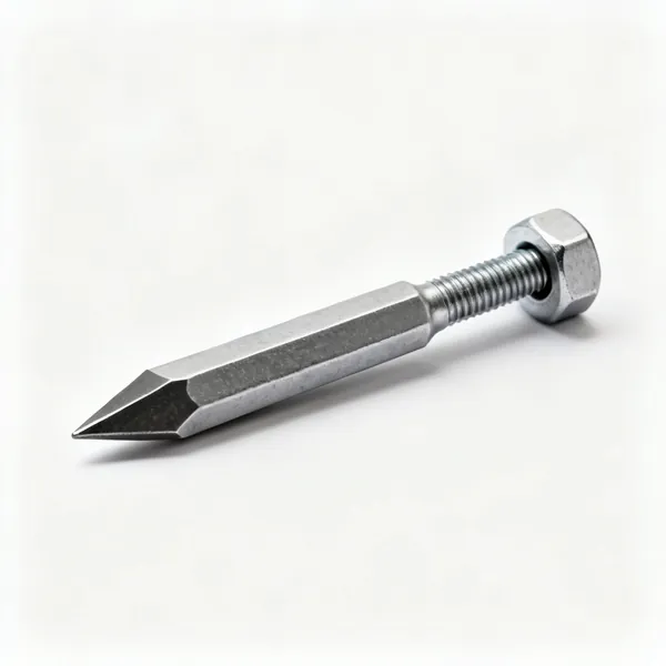 A steel nut splitter tool with a hardened chisel point and a screw