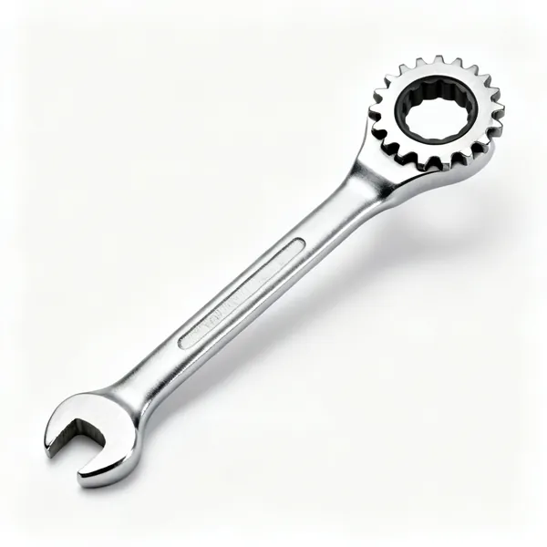 Ratchet ring spanner: A chrome ratcheting ring spanner with a geared ring head