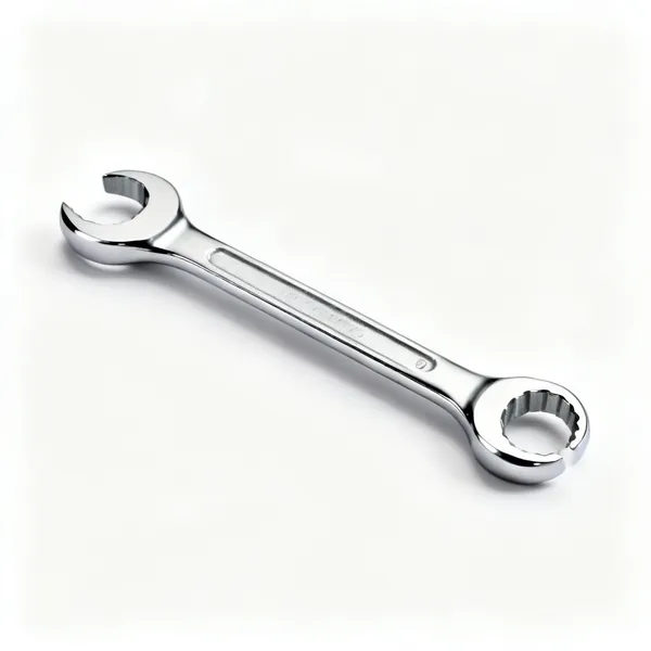 A chrome double ended ring spanner with offset ring heads at both ends