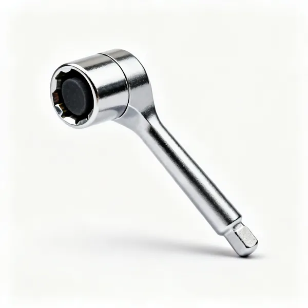 A chrome spark plug socket with a rubber insert visible inside
