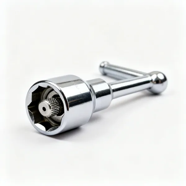 A chrome stud extractor socket with an eccentric knurled cam inside