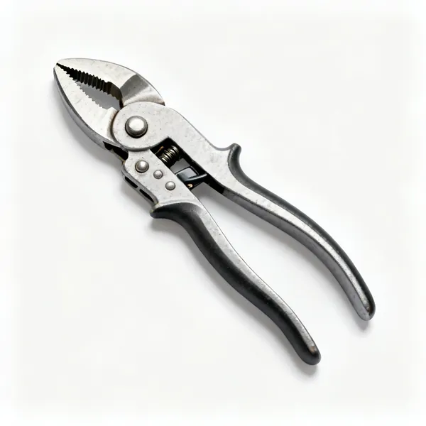 A pair of curved jaw locking pliers with an adjustment screw and a release lever