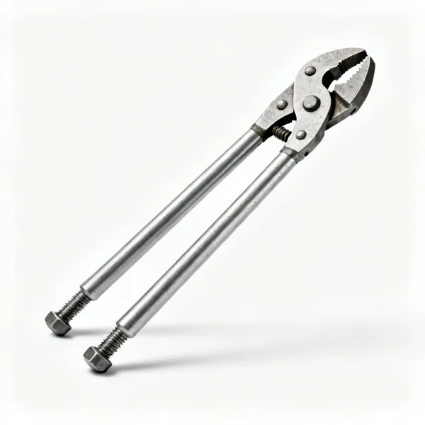 A pair of bolt croppers with long tubular handles and short heavy hardened cutting jaws