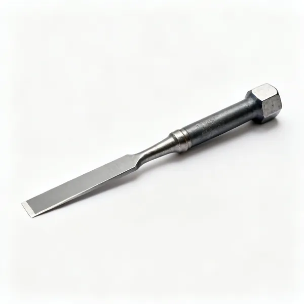 A cape chisel with a narrow rectangular cutting edge and a hexagonal struck body