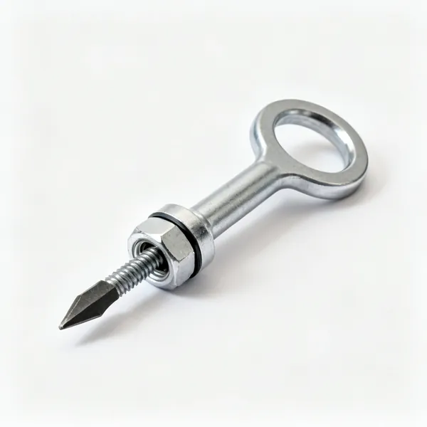 A nut splitter tool with a steel ring collar and a hardened chisel driven by a screw